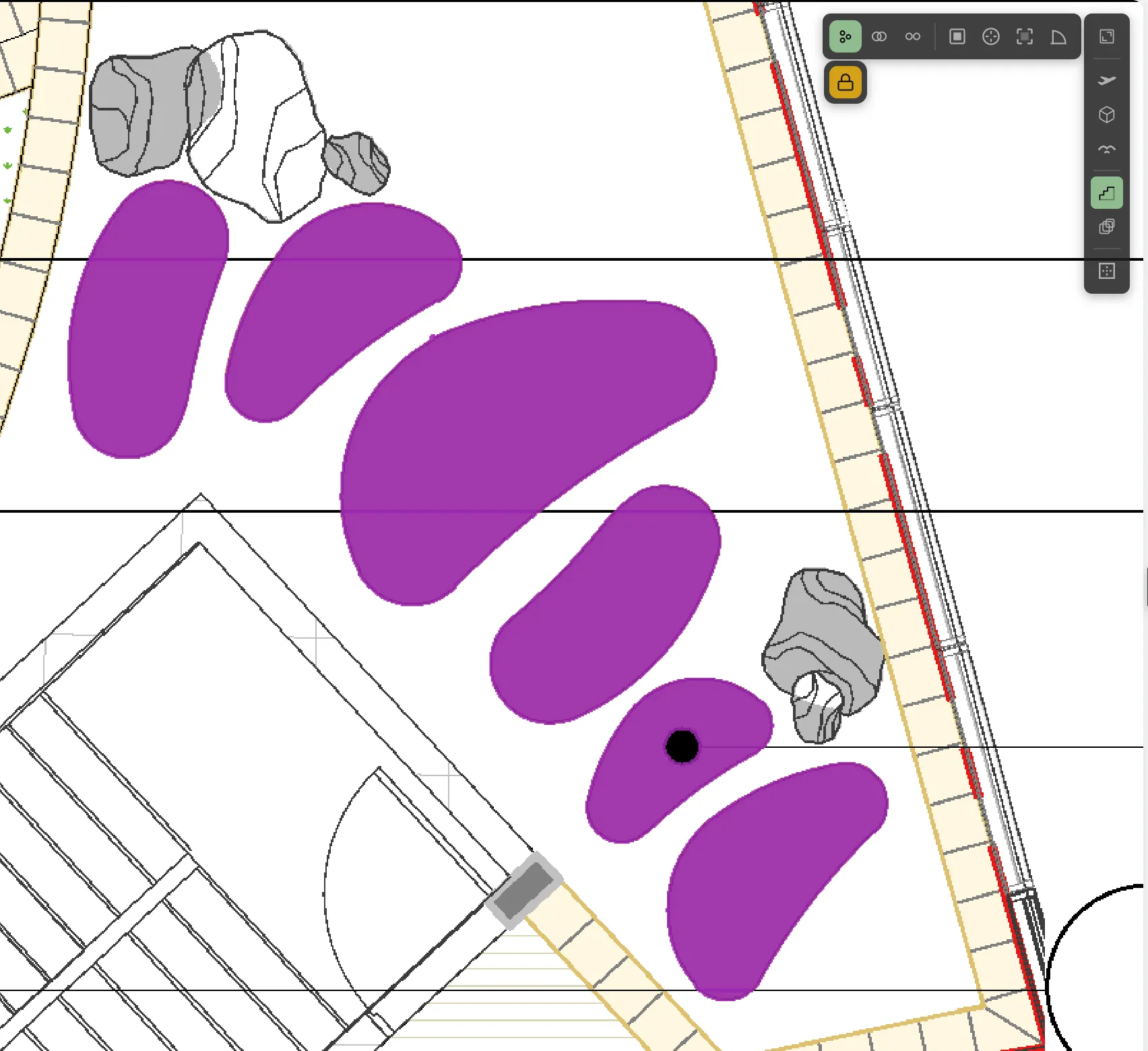 The same eight beds, each now filled as a separate measured region in the group colour