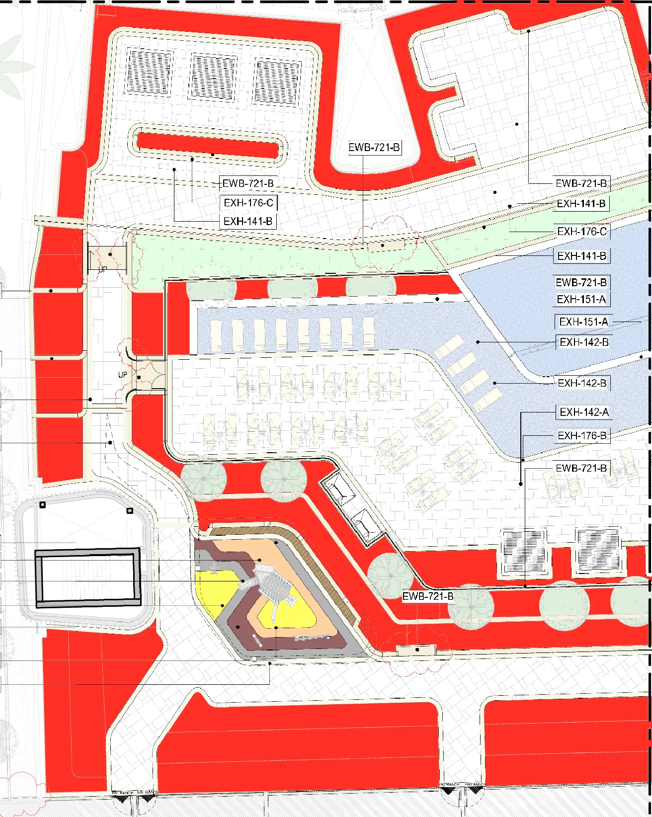 The drawing after Takeoff Region, the new region covering exactly the areas of the kept colour and nothing else, with the paving, pool and labels left unmeasured