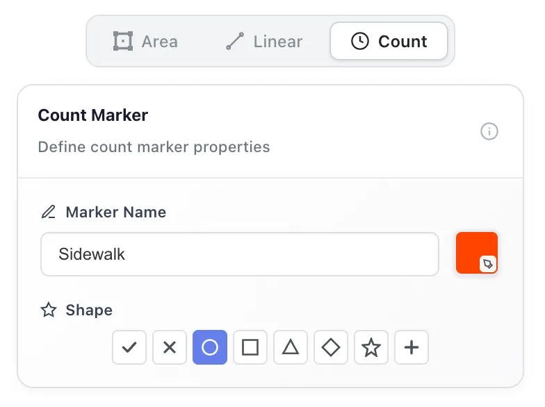 The Count tab, with a Marker Name field and a row of marker shapes