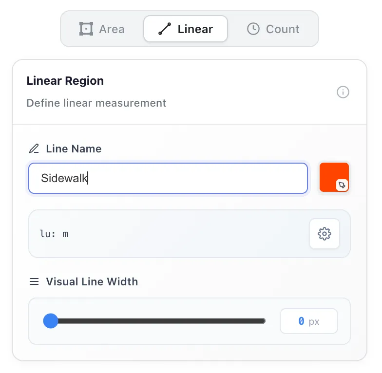 The Linear tab, with a Line Name field, colour swatch and a Visual Line Width slider
